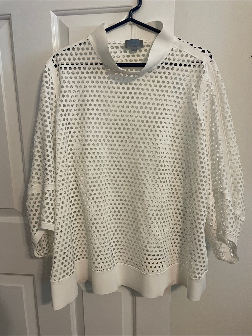 Maria Pinto White Perforated Pullover Top